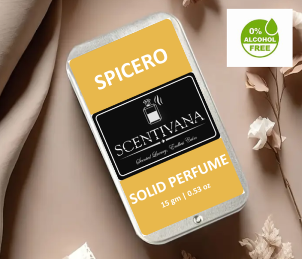 SCENTIVANA - SPICERO | Solid Perfume for Men | Alcohol Free | Strong Lasting Fragrance | Warm Spicy Cinnamon Tobacco Sweet Citrus Leather Aromatic | Goodness of Beeswax + White Oil